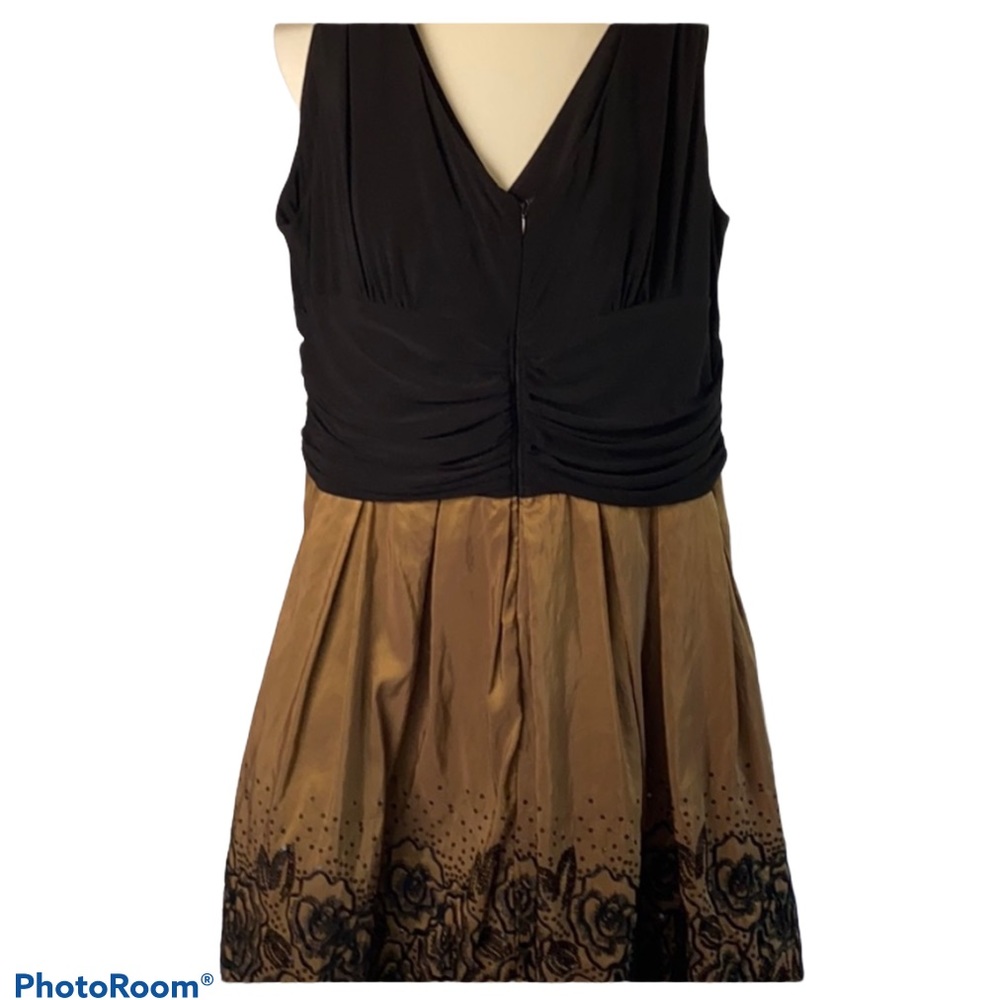 Black & Bronze Floral Hem V-Neck Dress